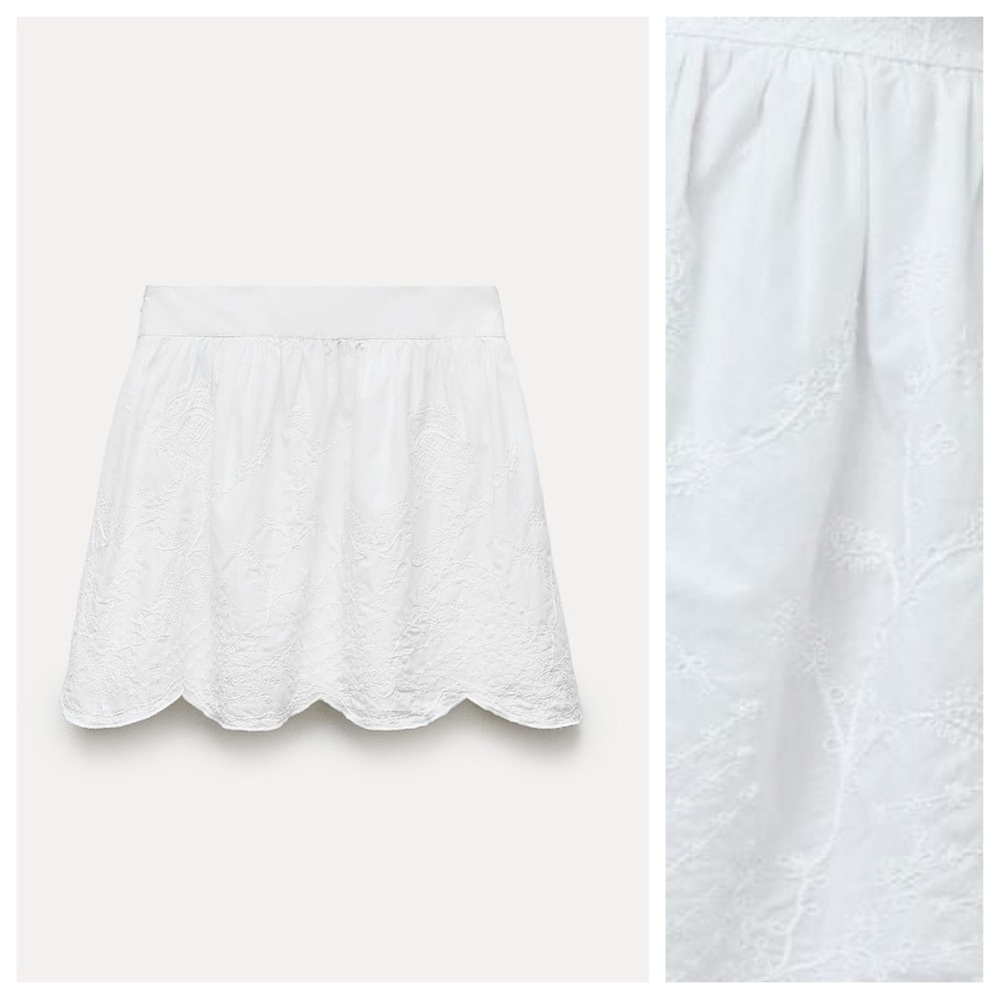 NWOT. Zara ZW Collection White Embroidered Mini Skirt. Size M. - Picture 7 of 14